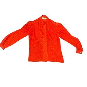Vintage Ted Sollod red ruffle button down blouse size 6 Medium